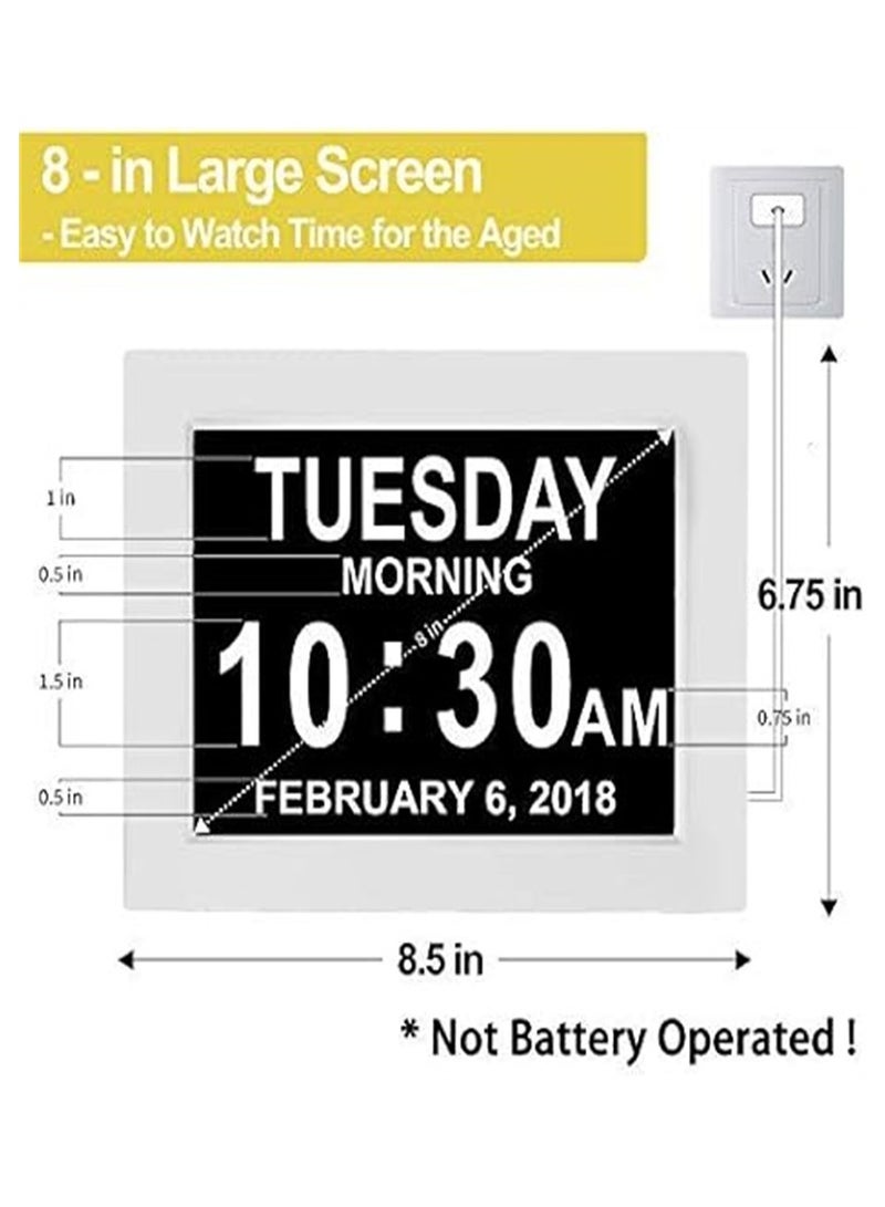 8-inch digital alarm clock, special version for the elderly with calendar function (white) - Image 2