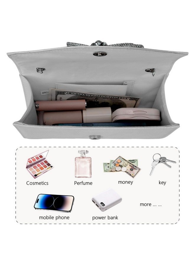 Gets Gets Clutch Purses for Women Evening Bag Shiny Rhinestone Bow Flap Handbag with Detachable Chain for Wedding Cocktail Party Prom Daily (White)  - Image 4