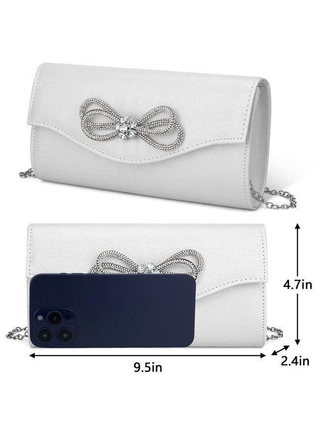 Gets Gets Clutch Purses for Women Evening Bag Shiny Rhinestone Bow Flap Handbag with Detachable Chain for Wedding Cocktail Party Prom Daily (White)  - Image 1