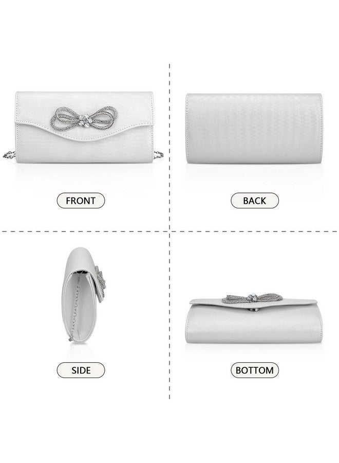 Gets Gets Clutch Purses for Women Evening Bag Shiny Rhinestone Bow Flap Handbag with Detachable Chain for Wedding Cocktail Party Prom Daily (White)  - Image 2