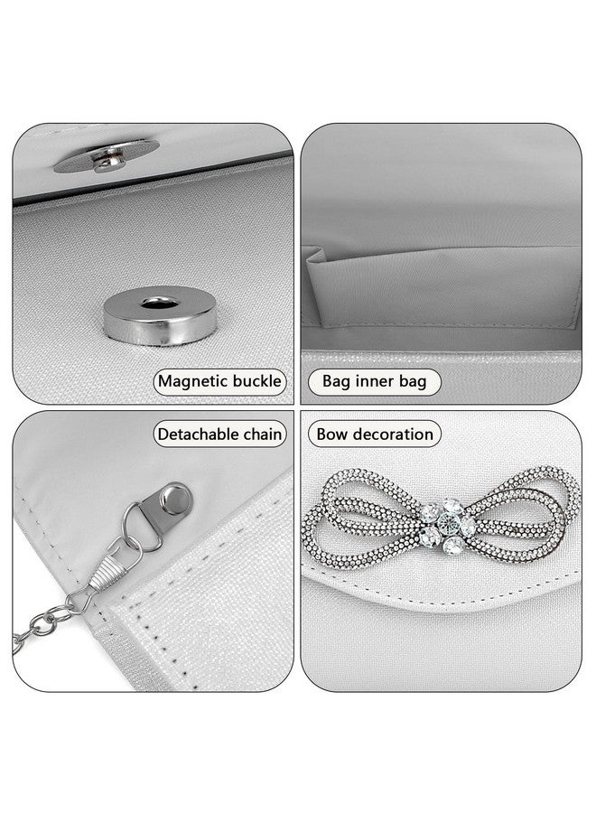 Gets Gets Clutch Purses for Women Evening Bag Shiny Rhinestone Bow Flap Handbag with Detachable Chain for Wedding Cocktail Party Prom Daily (White)  - Image 3