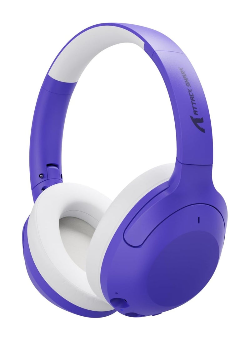 هجوم القرش سماعات رأس ATTACK SHARK G300 اللاسلكية فوق الأذن مع خاصية إلغاء الضوضاء النشطة، وبلوتوث 5.3، ومدة تشغيل تصل إلى 40 ساعة، وصوت ستيريو عالي الدقة وعميق، وميكروفون مدمج، وتصميم مريح للسفر/المكتب المنزلي/الألعاب (أرجواني) - Image 1