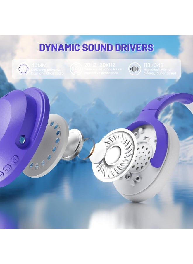 هجوم القرش سماعات رأس ATTACK SHARK G300 اللاسلكية فوق الأذن مع خاصية إلغاء الضوضاء النشطة، وبلوتوث 5.3، ومدة تشغيل تصل إلى 40 ساعة، وصوت ستيريو عالي الدقة وعميق، وميكروفون مدمج، وتصميم مريح للسفر/المكتب المنزلي/الألعاب (أرجواني) - Image 4