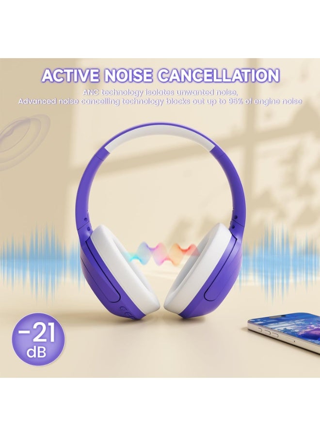 هجوم القرش سماعات رأس ATTACK SHARK G300 اللاسلكية فوق الأذن مع خاصية إلغاء الضوضاء النشطة، وبلوتوث 5.3، ومدة تشغيل تصل إلى 40 ساعة، وصوت ستيريو عالي الدقة وعميق، وميكروفون مدمج، وتصميم مريح للسفر/المكتب المنزلي/الألعاب (أرجواني) - Image 3