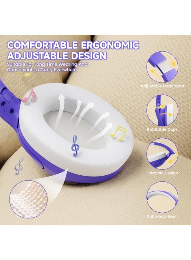 هجوم القرش سماعات رأس ATTACK SHARK G300 اللاسلكية فوق الأذن مع خاصية إلغاء الضوضاء النشطة، وبلوتوث 5.3، ومدة تشغيل تصل إلى 40 ساعة، وصوت ستيريو عالي الدقة وعميق، وميكروفون مدمج، وتصميم مريح للسفر/المكتب المنزلي/الألعاب (أرجواني) - Image 5