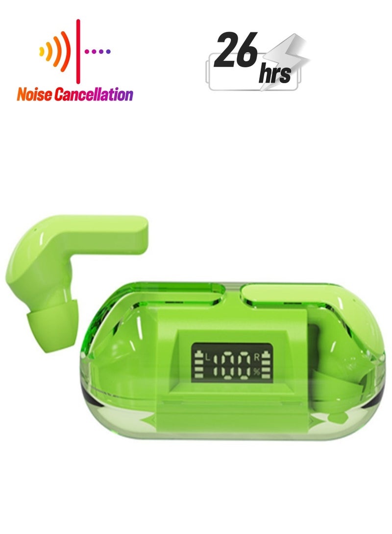 Crystal Earphones Bluetooth Earbuds Wireless Low Latency Cute Easy Touch Game Music Mode Long Battery Life Multi-point Pairing Earphones Transparent 26 Hours (Green) - Image 1