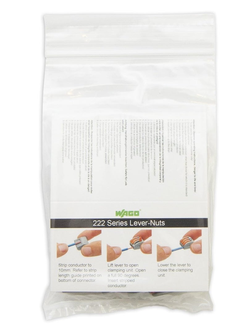 Wago 222-412 موصلات ليفر نوتس 2 موصل مدمجة 10 عبوة - Image 2