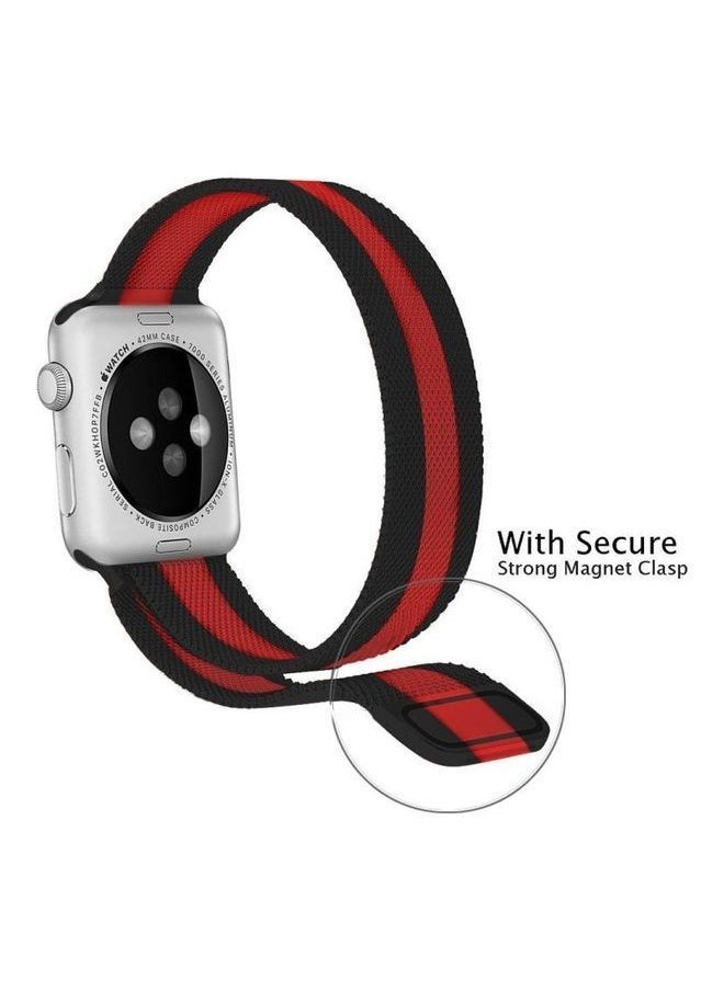 NIBEMINENT - Milanese Loop Magnetic Stainless Steel Watchband for Apple Watch Series 7/6/SE/5/4/3/2/1 38/40/41mm Black/Red - Image 1