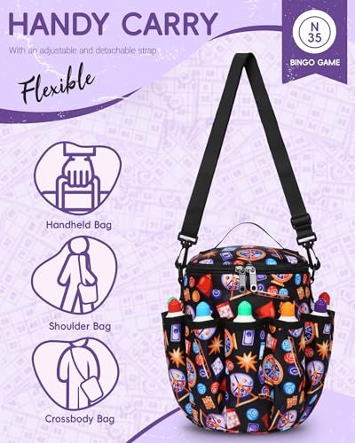 FOKDUVB Bingo Bags with Pockets for Bingo Daubers Dabbers Dobbers Dotters Bingo Bag for Casino Bingo Accessories Bingo Dauber Bag for Bingo Game Lovers Bingo Stuff Supply Supplies Bingo Gadgets Juego de Bingo - Image 3