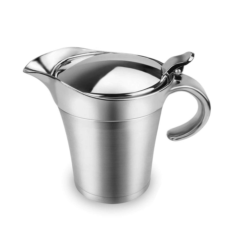 ShineMe Stainless Steel Gravy Boat Sauce Jug with Lid 26oz Double Wall Insulated Storage for Gravy or Cream Used at Home  Kitchen