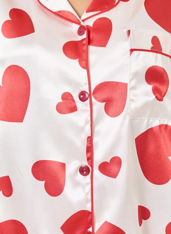 Take Two  Light Pink Heart Print Shirt and Pyjama Set for Women | Best Price UAE