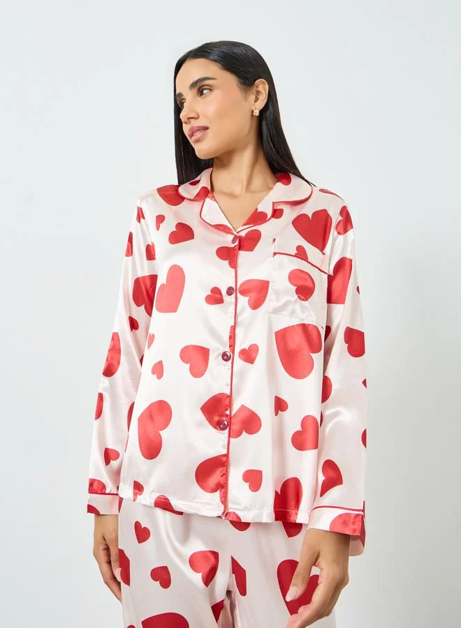 Take Two  Light Pink Heart Print Shirt and Pyjama Set for Women | Best Price UAE