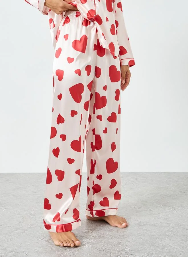 Take Two  Light Pink Heart Print Shirt and Pyjama Set for Women | Best Price UAE