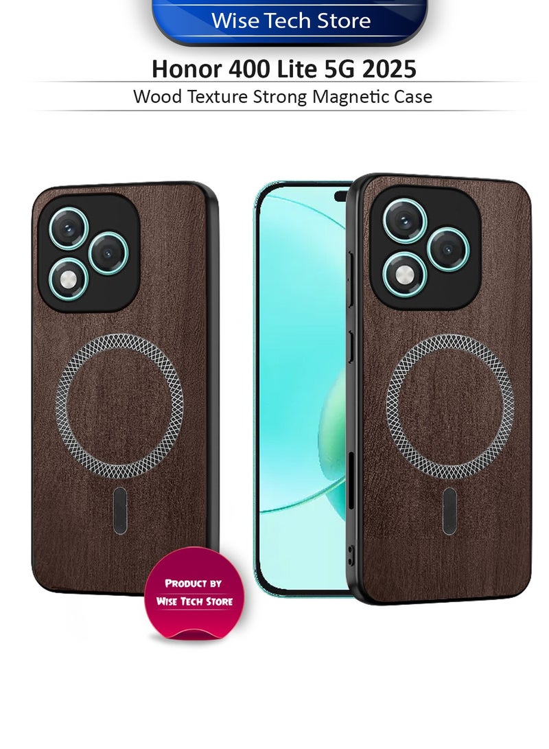Wtech Honor 400 Lite 5G 2025 Wood Texture Strong Magnetic Case Plus Shell Shockproof Magsafe Hard PC Rear Case Cover (MCMPMN) - Walnut Wood - Image 1