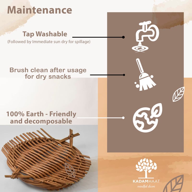 Kadam Haat Handmade Wicker Appetizer Tray | Kitchen Counter Top Storage Tray, Decorative Tray | Home and Restaurants for Serving Snacks & Breads (Brown Round) - Image 4