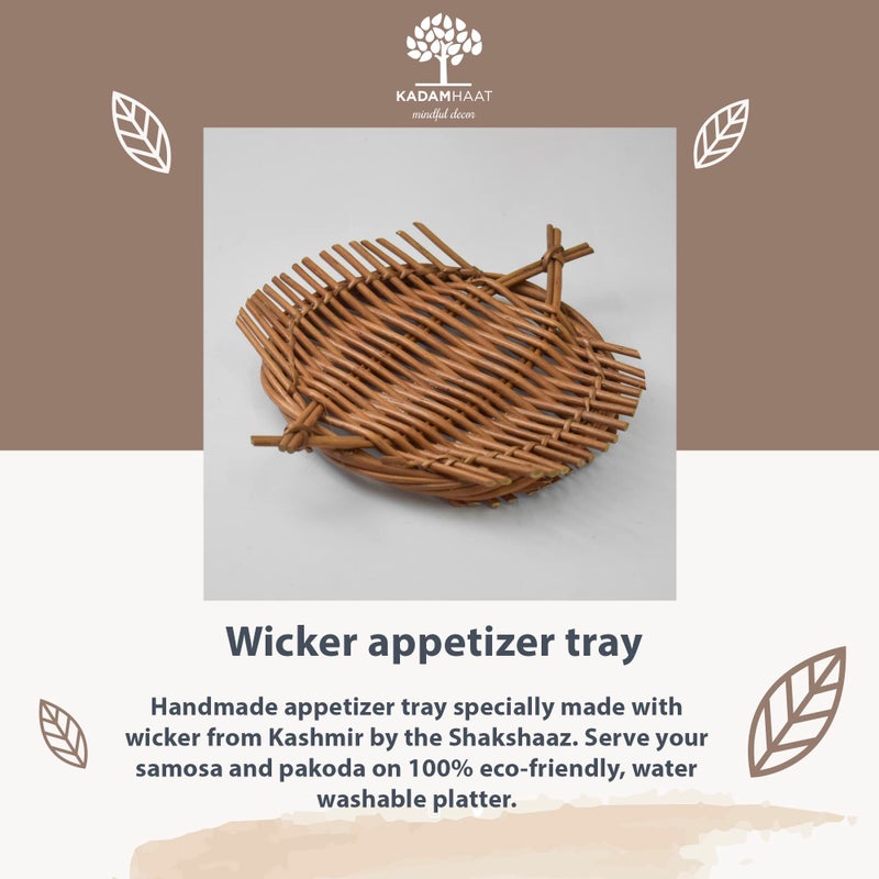 Kadam Haat Handmade Wicker Appetizer Tray | Kitchen Counter Top Storage Tray, Decorative Tray | Home and Restaurants for Serving Snacks & Breads (Brown Round) - Image 3