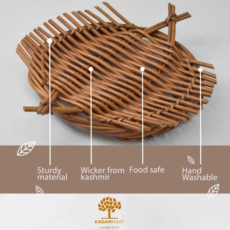 Kadam Haat Handmade Wicker Appetizer Tray | Kitchen Counter Top Storage Tray, Decorative Tray | Home and Restaurants for Serving Snacks & Breads (Brown Round) - Image 5