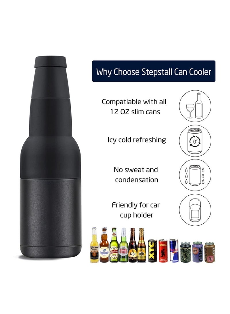 SYOSI 3 in 1 Can Cooler, Beer Bottle Insulator, Beer Bottle and Can Cooler with Beer Opener, 12 oz, Slim Can Beer Bottle Insulators Holder, Vacuum Insulated Double Walled Stainless Steel (Matte Black) - Image 3