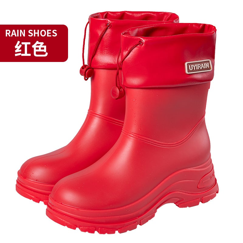 High-Grade Rain Boots Ladies New Fashion Rainproof Waterproof Shoes Short Mid-Tube Non-Slip Rain Boots Bunted Water Boots Work Rubber Shoes - Image 1