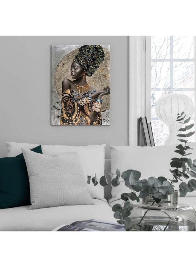 HYFBH African American Wall Art- Elegant Black Woman Minimalist Wall Decor- Abstract Black Art Painting Canvas Prints for Living Room Bathroom Home Decoration Framed Artwork for Walls 16”x24” - Image 2