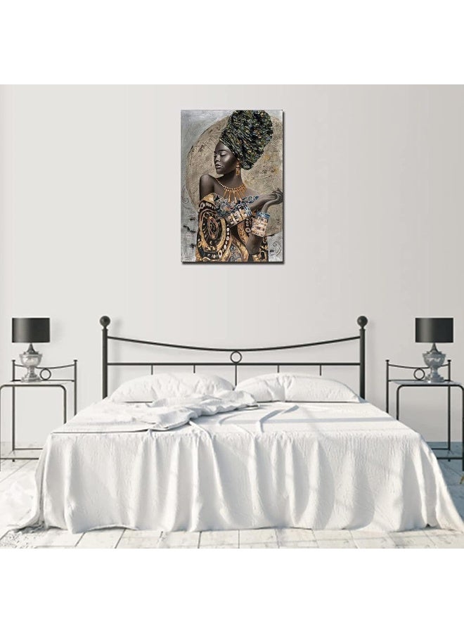 HYFBH African American Wall Art- Elegant Black Woman Minimalist Wall Decor- Abstract Black Art Painting Canvas Prints for Living Room Bathroom Home Decoration Framed Artwork for Walls 16”x24” - Image 3