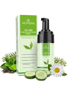 NOVEHA Tea Tree Oil Foaming Cleanser | Therapeutic Daily Skincare For Eyelash & lids, MGD, Eye Irritations, Stye Eyes, Skin Dryness, Moisturize with Organic Ingredients, For All Skin Types 3.38 Fl Oz