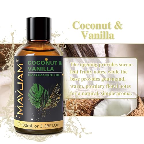 MAYJAM 100ML/3.38FL.OZ Coconut & Vanilla Fragrance Oils with Glass Dropper, Essential Oils for Diffusers for Home, Long Lasting Scented Oils for Diffusers Soap Candle Making - Image 3