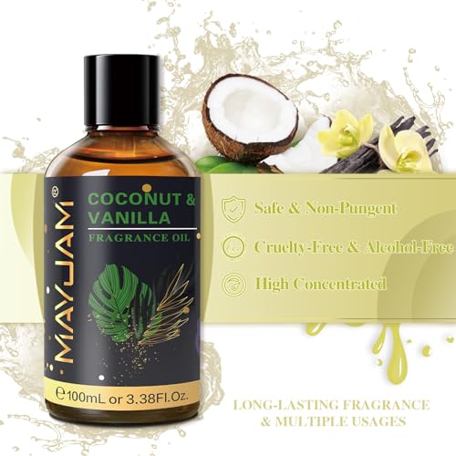 MAYJAM 100ML/3.38FL.OZ Coconut & Vanilla Fragrance Oils with Glass Dropper, Essential Oils for Diffusers for Home, Long Lasting Scented Oils for Diffusers Soap Candle Making - Image 2