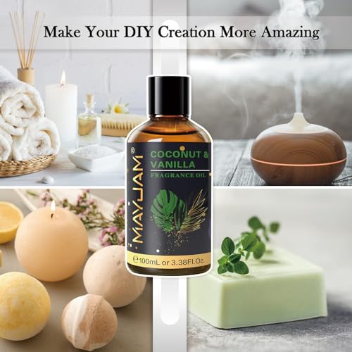 MAYJAM 100ML/3.38FL.OZ Coconut & Vanilla Fragrance Oils with Glass Dropper, Essential Oils for Diffusers for Home, Long Lasting Scented Oils for Diffusers Soap Candle Making - Image 4