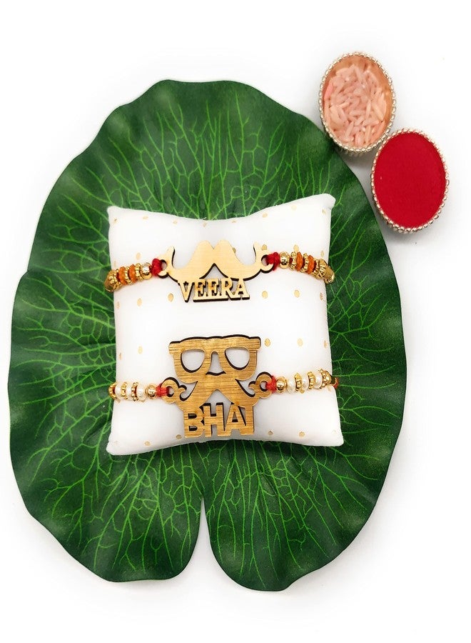 PrideKraft Designer Beautiful Traditional Veera & Bhai Rakhi Set In Combo Pack| Roli Tilak & Rice Pack - Image 4