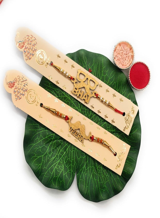 PrideKraft Designer Beautiful Traditional Veera & Bhai Rakhi Set In Combo Pack| Roli Tilak & Rice Pack - Image 2