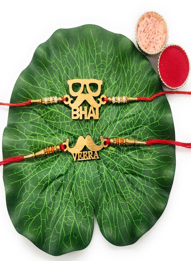 PrideKraft Designer Beautiful Traditional Veera & Bhai Rakhi Set In Combo Pack| Roli Tilak & Rice Pack - Image 3