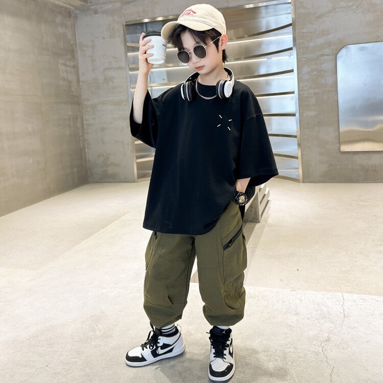 Boys Short Sleeve T-Shirt Summer Children'S Summer White Large Children'S Loose Top Tide Children'S Clothing - Image 1