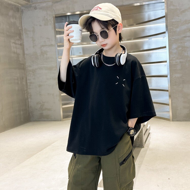 Boys Short Sleeve T-Shirt Summer Children'S Summer White Large Children'S Loose Top Tide Children'S Clothing - Image 4