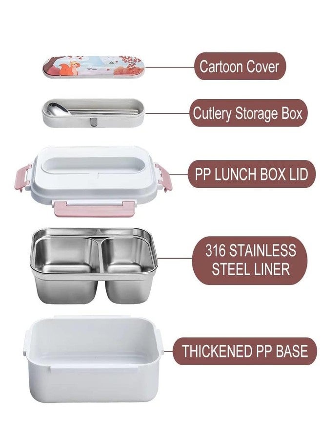 KAPO Stainless Steel Cartoon Printed Kids Insulated Lunch Box with Cutlery Storage Box with Spoon and Chopsticks 1250 ML for Kids - White Colour - Image 5