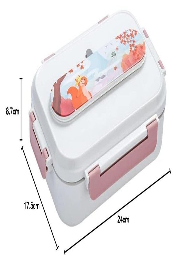 KAPO Stainless Steel Cartoon Printed Kids Insulated Lunch Box with Cutlery Storage Box with Spoon and Chopsticks 1250 ML for Kids - White Colour - Image 4