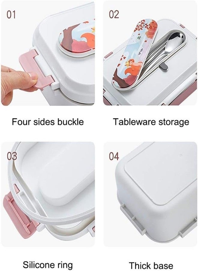 KAPO Stainless Steel Cartoon Printed Kids Insulated Lunch Box with Cutlery Storage Box with Spoon and Chopsticks 1250 ML for Kids - White Colour - Image 3