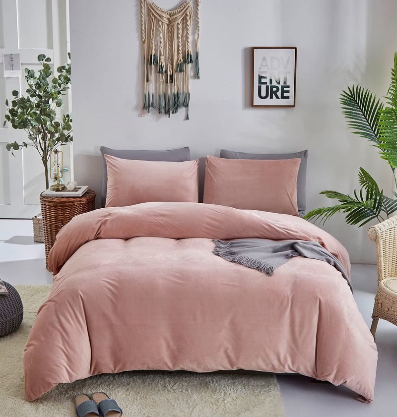 Houseri Velvet Pink Comforter Set Fluffy Light Bedding Sets King Blush Flannel Women Furry Dusty Sherpa Comforters Warm Fuzzy Blanket King90104Comforter