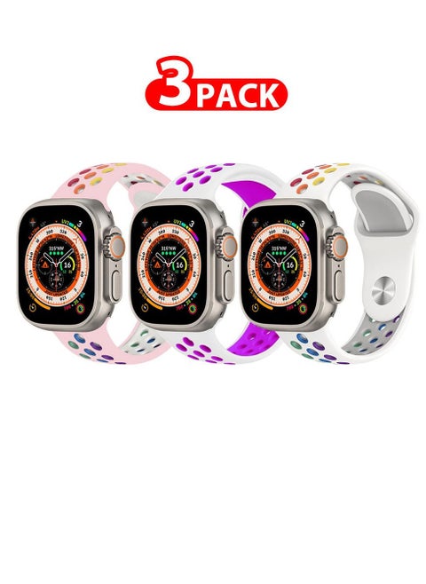 3 Pack For Apple Watch 49mm 45mm 44mm 42mm Silicone Sport Band Nike Strap Compatible With iWatch Series Ultra/8/7/SE/6/5/4/3/2/1
