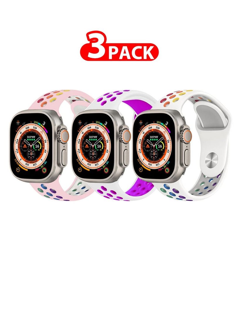CATANES - 3 Pack For Apple Watch 49mm 45mm 44mm 42mm Silicone Sport Band Nike Strap Compatible With iWatch Series Ultra/8/7/SE/6/5/4/3/2/1 - Image 1