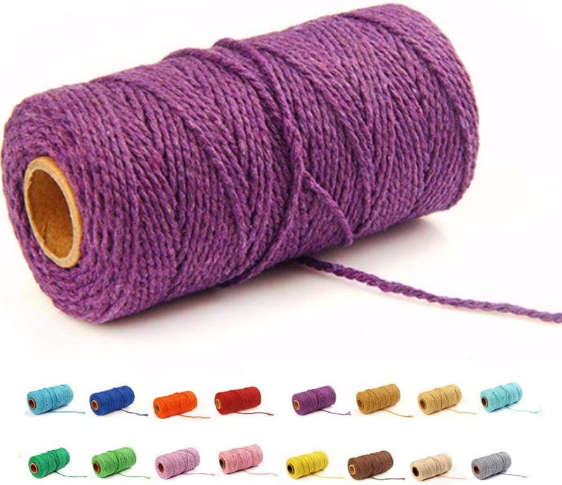 FLIPPED (109 Yards/1.5mm/35 Colors Optional) Cotton Baker Twine DIY Craft Macramé Natural Cotton Rope Craft Making Knitting String Rope DIY Wedding Decor Supply Christmas Wrapping(Deep Purple) - Image 1