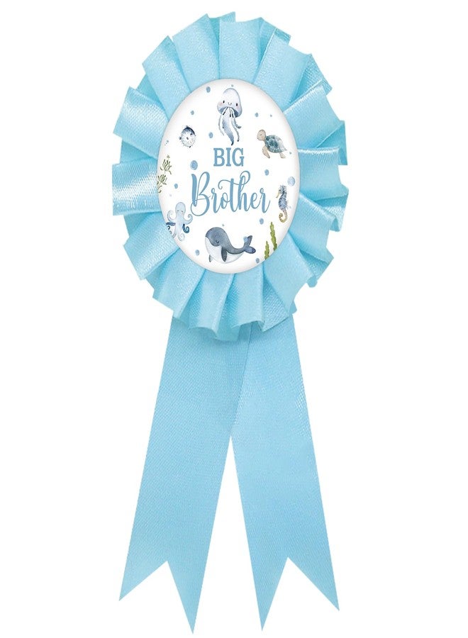 SUPERLUBY Under The Sea Big Brother Tinplate Badge Pin, Ocean Animal Brother to Pin, Whale Happy Birthday Button for Boy, Blue Rosette Birthday Boy Award Ribbon, Ocean World Birthday/Baby Shower Party Favors - Image 1