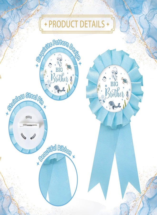 SUPERLUBY Under The Sea Big Brother Tinplate Badge Pin, Ocean Animal Brother to Pin, Whale Happy Birthday Button for Boy, Blue Rosette Birthday Boy Award Ribbon, Ocean World Birthday/Baby Shower Party Favors - Image 3