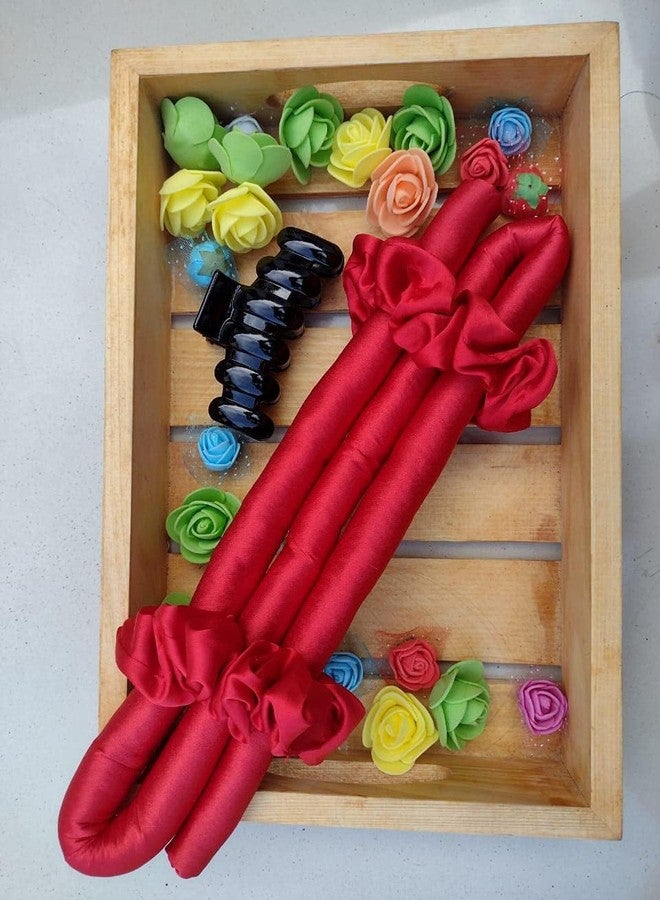 VIYANSHI Silk curling ribbon, heatless hair curling set with 2 Scrunchies, silk satin curler ribbon set, heatless curls (Red, Pack of 1) - Image 3