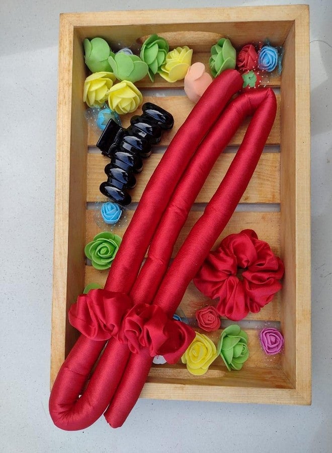 VIYANSHI Silk curling ribbon, heatless hair curling set with 2 Scrunchies, silk satin curler ribbon set, heatless curls (Red, Pack of 1) - Image 5