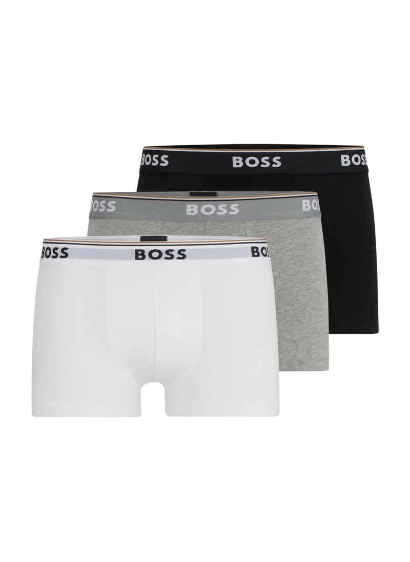 BOSS Three-pack of stretch-cotton trunks with logo waistbands