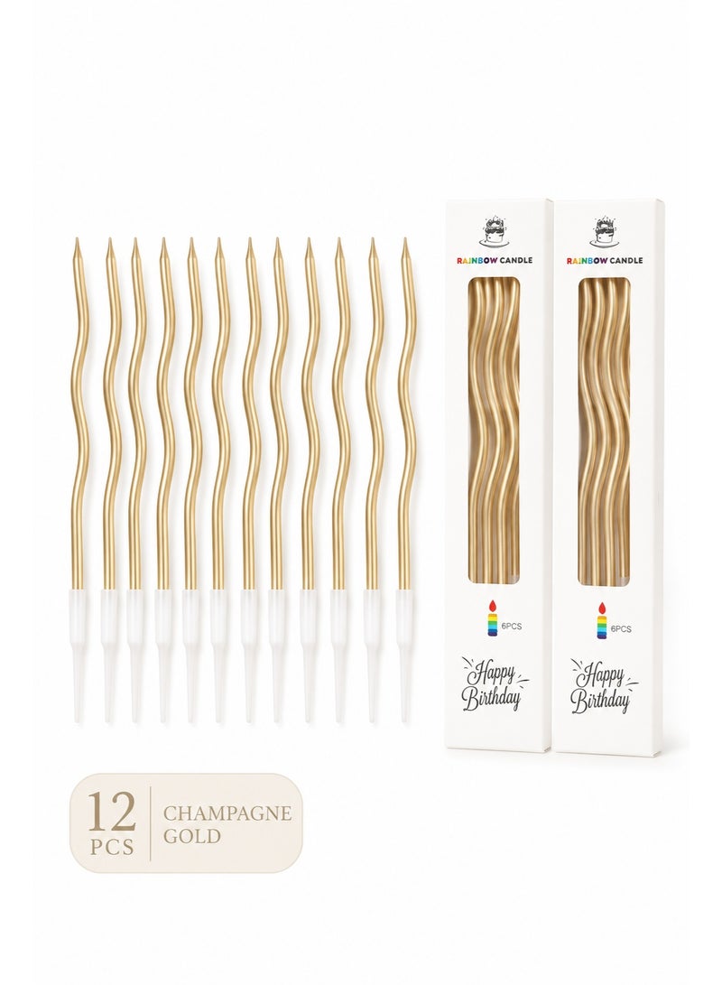 12PCS   Curved Birthday Cake Candles, Long Spiral Metallic Candles with Holders for Birthday Party, Wedding, Eid, Cake Decoration - Image 1