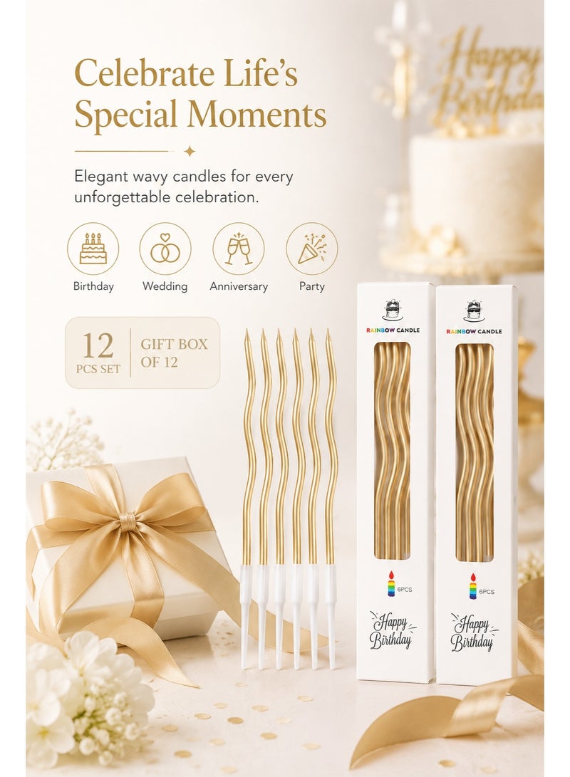 12PCS   Curved Birthday Cake Candles, Long Spiral Metallic Candles with Holders for Birthday Party, Wedding, Eid, Cake Decoration - Image 5