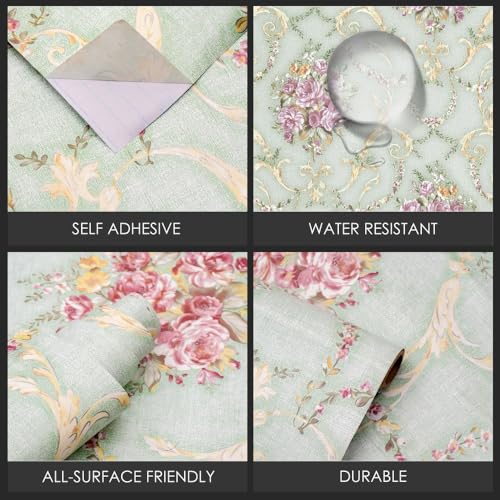 doodad Self Adhesive Wallpaper | Mint Green Wallpaper for Bedroom | Beautiful Floral Wallpapers for Walls | PVC Wallpaper Waterproof | 45cm x 1000cm, Wall Paper Covers 48 sq. ft - Image 3