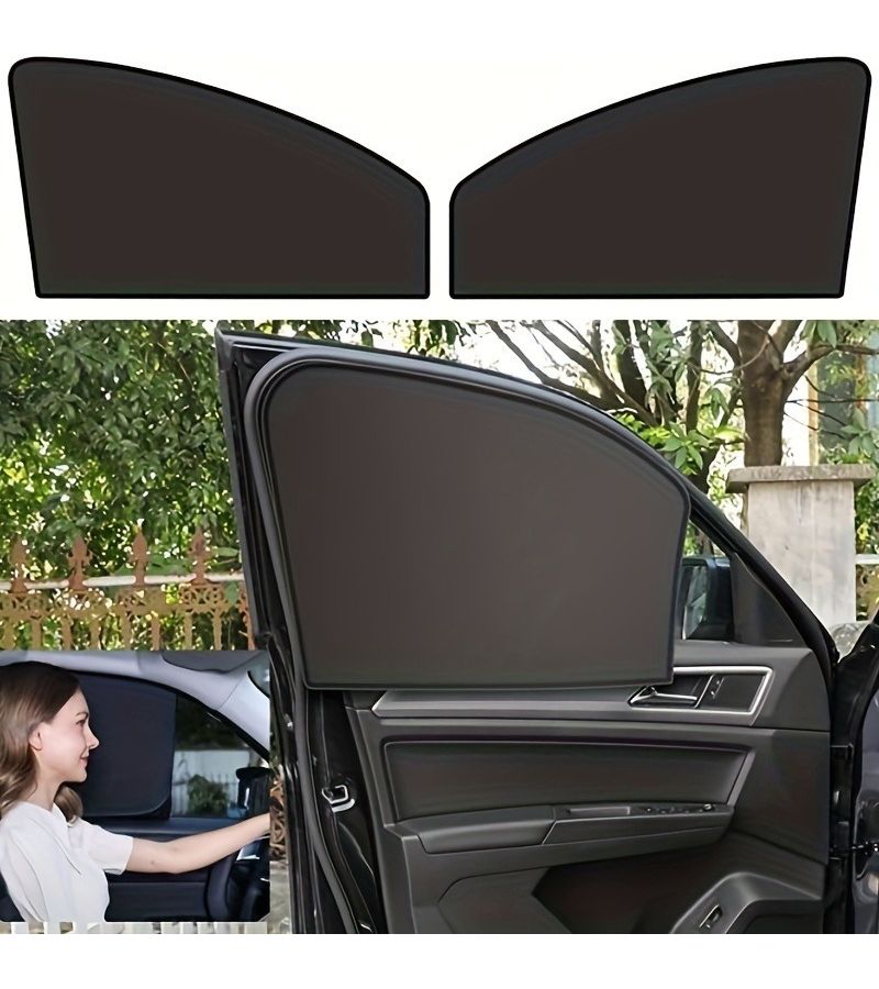 Set Of 2 Magnetic Car Side Window Sunshades Front Curved Curtain Complete Light Blockage Heat Protection Privacy Shield Foldable - Image 5